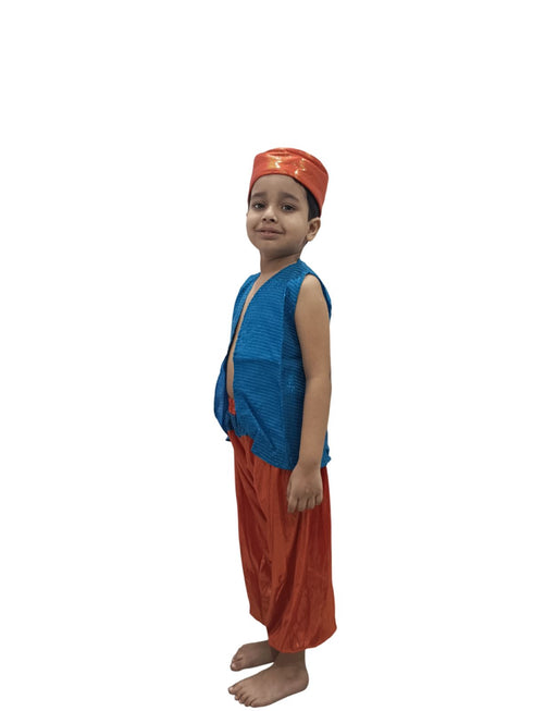 BookMyCostume  Arabian Boys Western Belly Dance Costume Shirt Harem Pant Cap for Kids Costume | Blue & Red